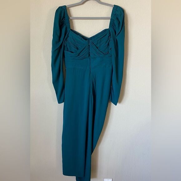 Self Portrait Iris Midi Blue Green Dress Teal Size 6 - Picture 9 of 10